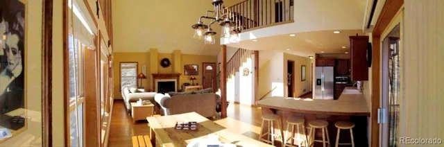 a view of a living room with a chandelier