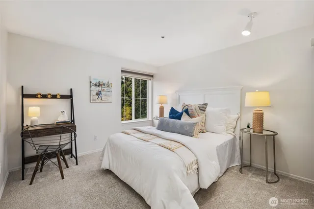 a bedroom with a bed and a walk in closet