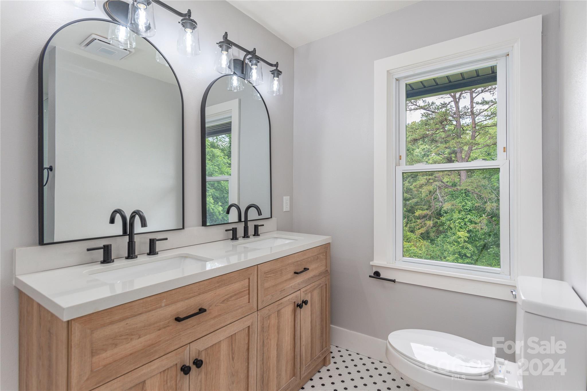 1045 North Canton Road Canton, NC 28716 - Photo 17 of 26 a bathroom with a granite countertop sink toilet and a mirror