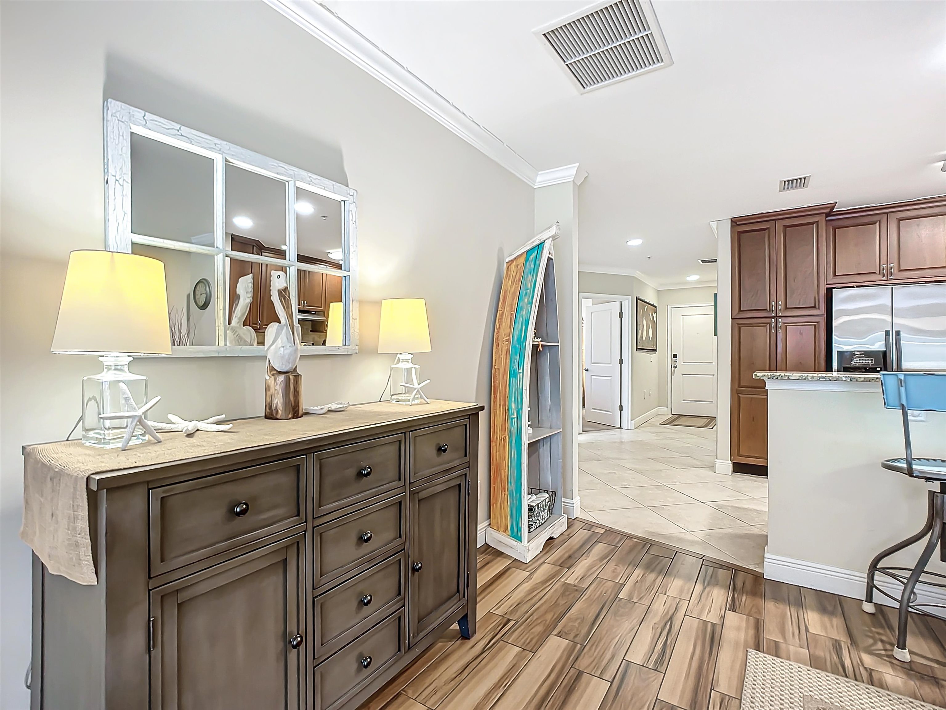 931 A1A Beach Boulevard, Unit 306 St. Augustine, FL 32080 - Photo 24 of 47 a spacious bathroom with a granite countertop sink a mirror and shower