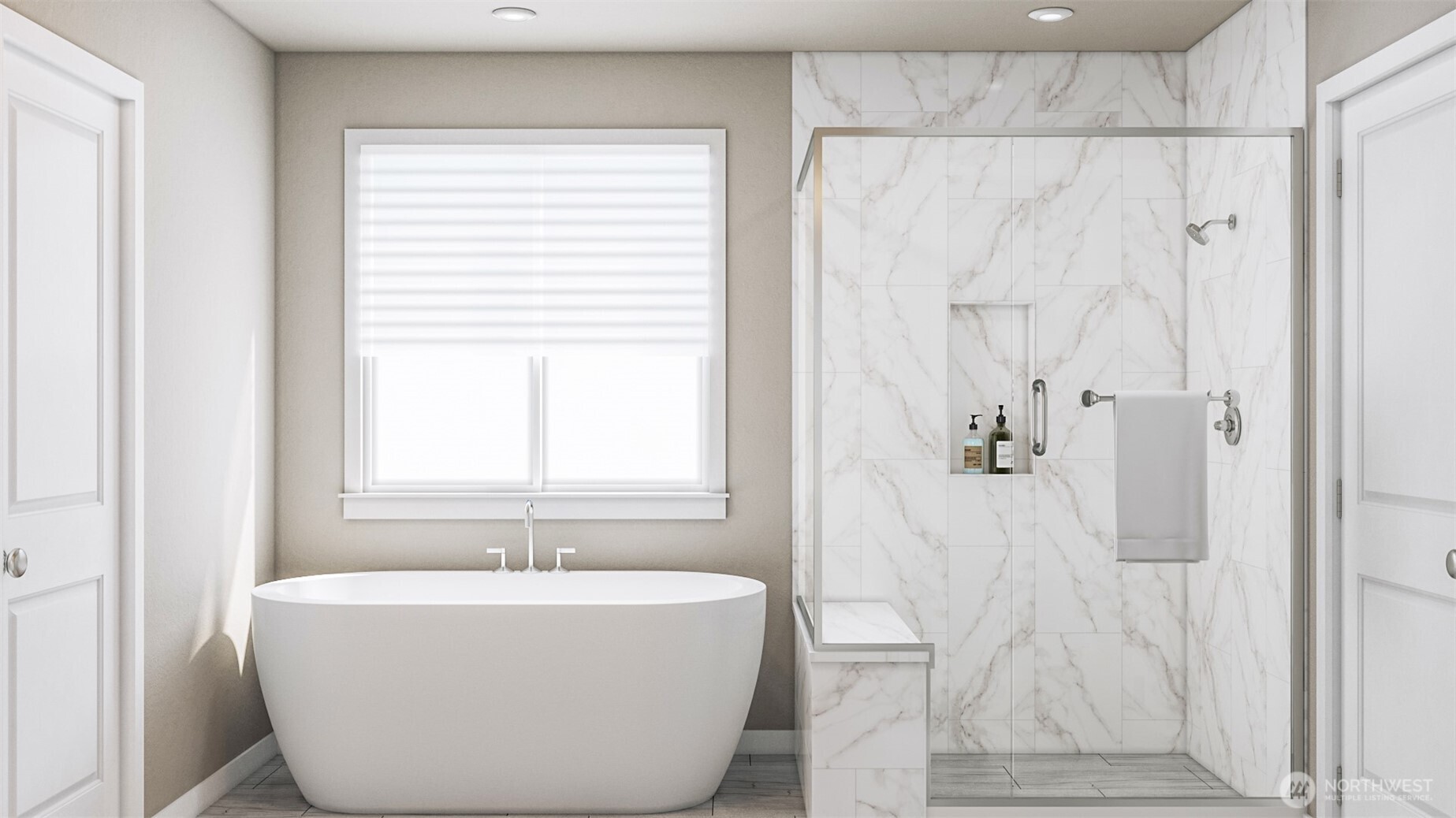 18930 99th Place Northeast, Unit 4 Bothell, WA 98011 - Photo 13 of 23 a white bath tub sitting in a bathroom next to a window