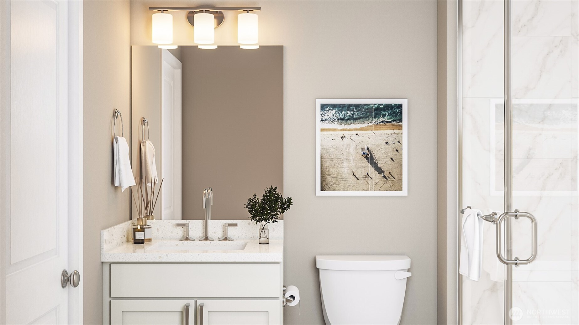 18930 99th Place Northeast, Unit 4 Bothell, WA 98011 - Photo 15 of 23 a bathroom with a sink vanity mirror and toilet