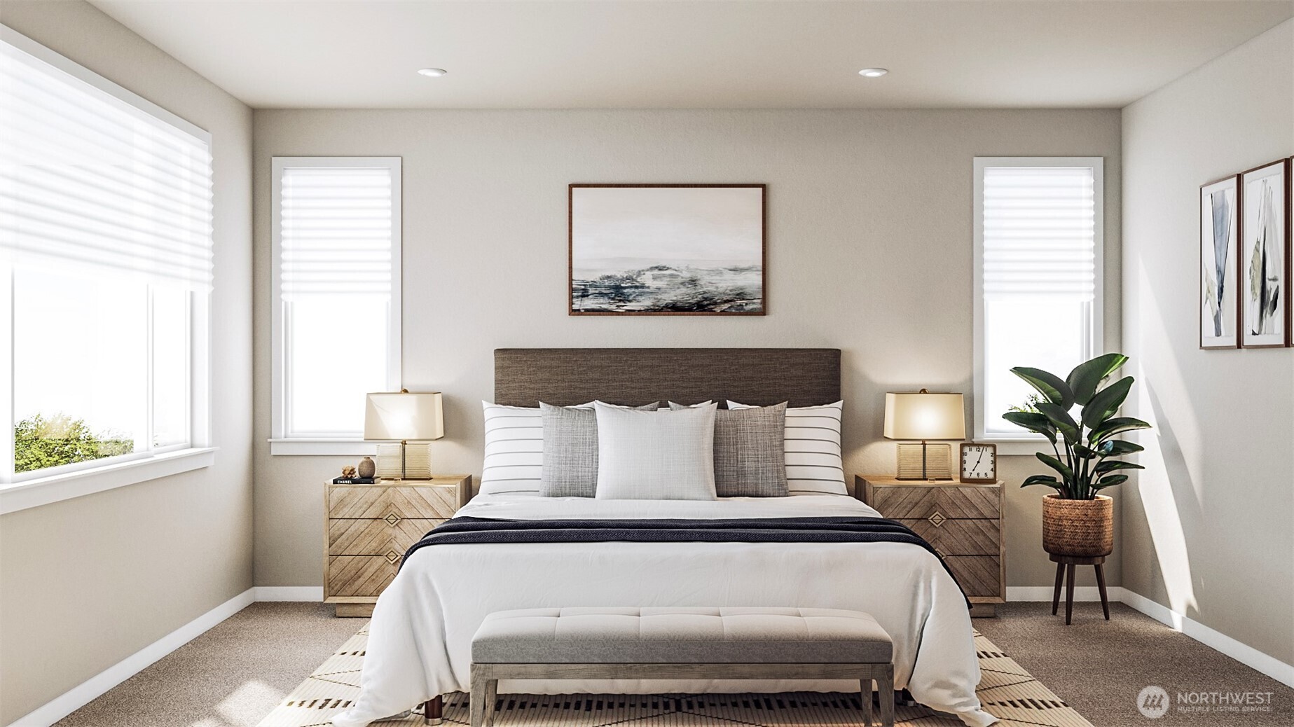 18930 99th Place Northeast, Unit 4 Bothell, WA 98011 - Photo 10 of 23 a bedroom with a large bed and a potted plant