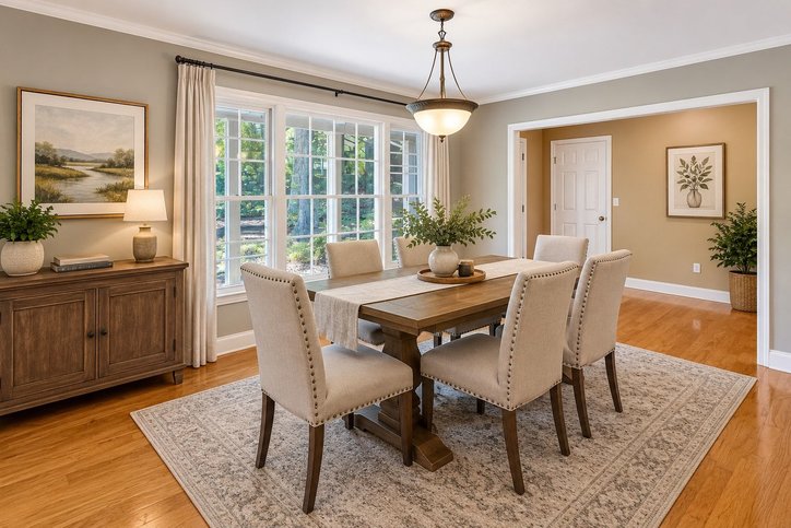 106 Pikes Ridge Anderson, SC 29626 - Photo 4 of 41 Rich hardwood floors pair with a wide window overlooking trees in this classic dining room.