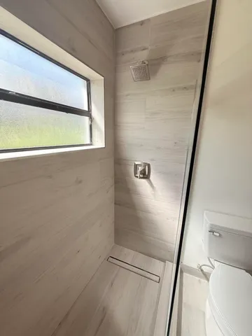 a bathroom with a bathtub