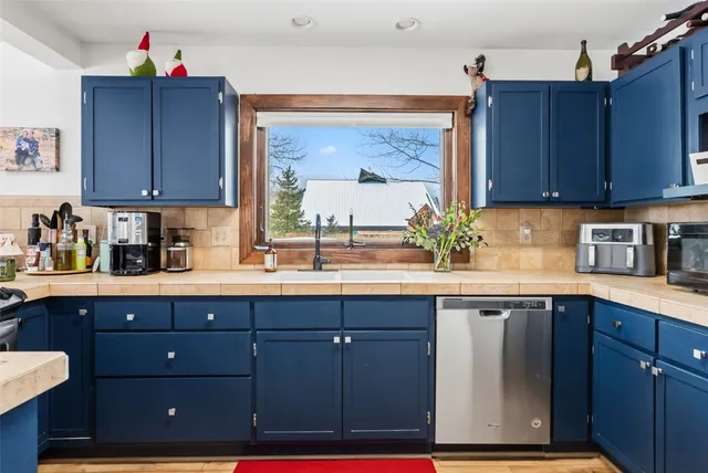 a kitchen with stainless steel appliances granite countertop wooden cabinets a sink and a potted plant