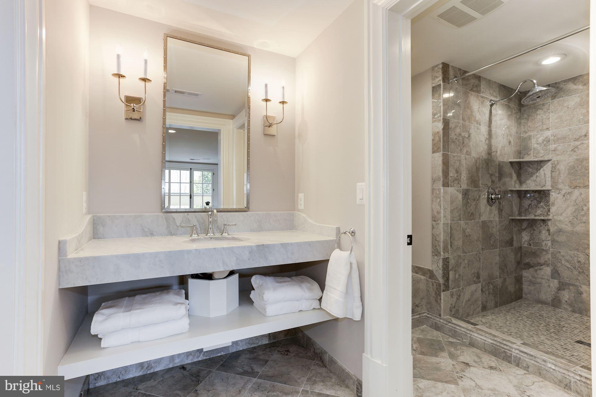906 Turkey Run Road McLean, VA 22101 - Photo 41 of 52 a bathroom with a shower sink and mirror