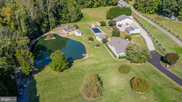 a aerial view of a swimming pool