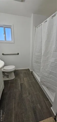 a bathroom with a toilet and a shower