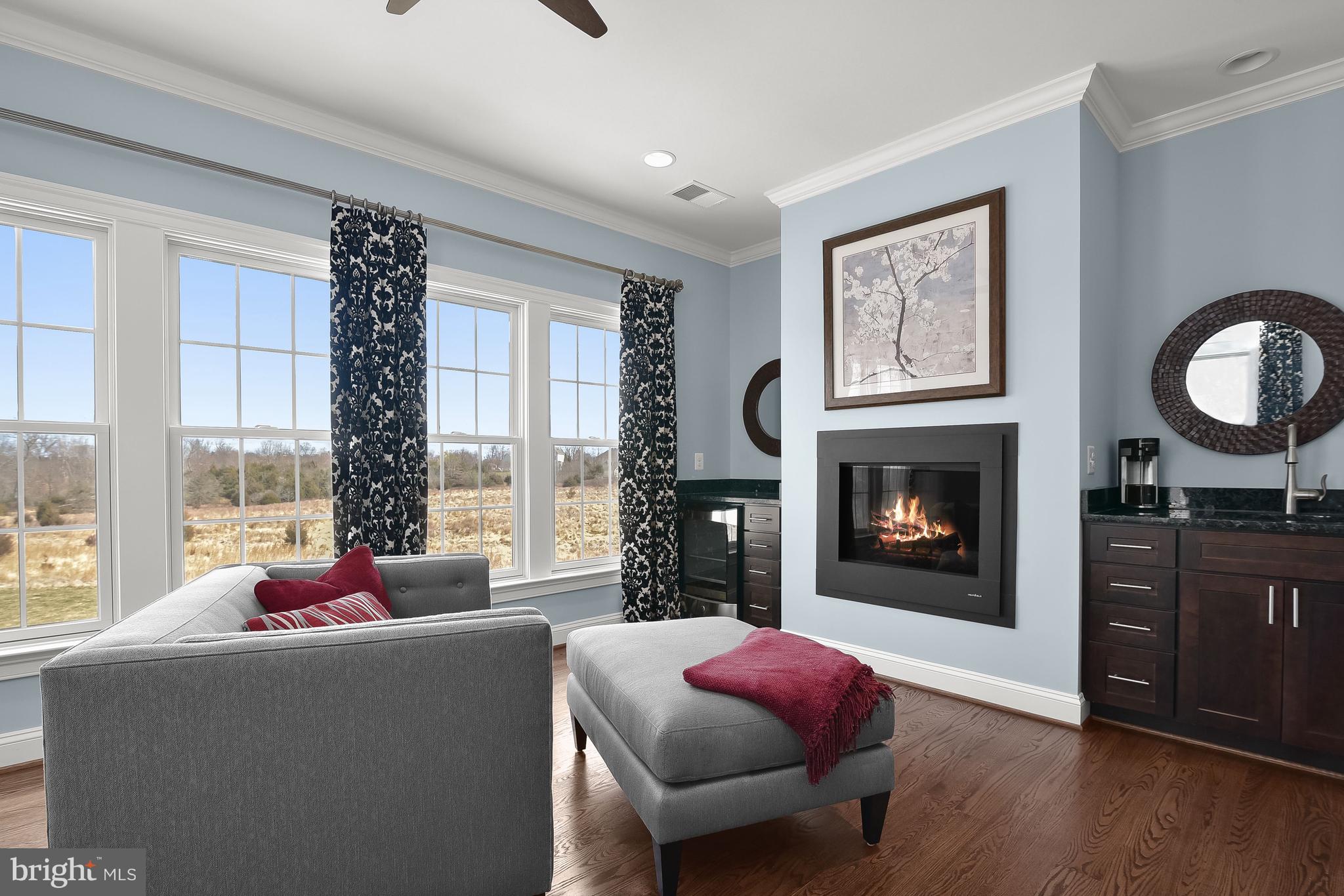 21151 Mill Branch Drive Leesburg, VA 20175 - Photo 53 of 132 a living room with furniture a fireplace and a floor to ceiling window
