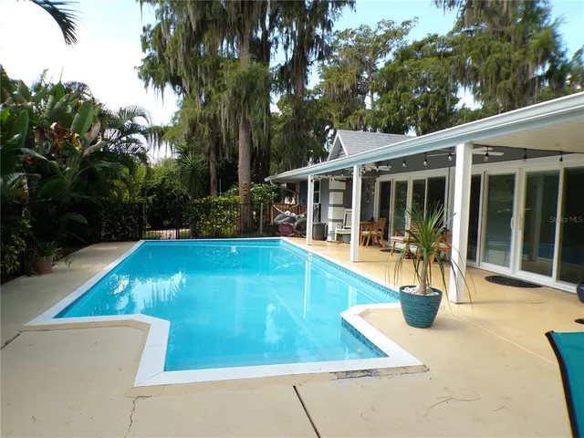 an outdoor view with patio