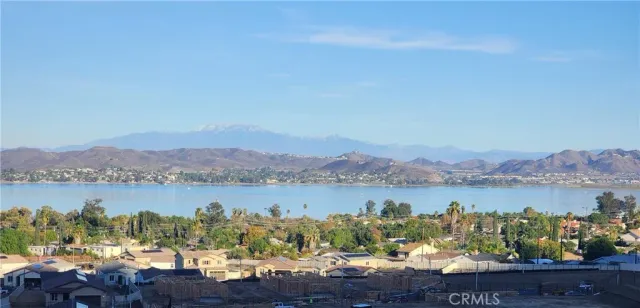 a view of a lake with a mountain in the background