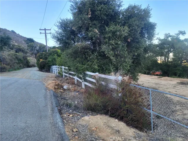 a view of a road with a trees