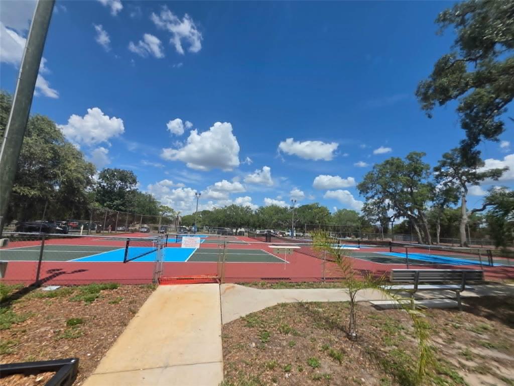4392 Craftsbury Drive New Port Richey, FL 34652 - Photo 34 of 41 a view of a tennis court with lots of trees