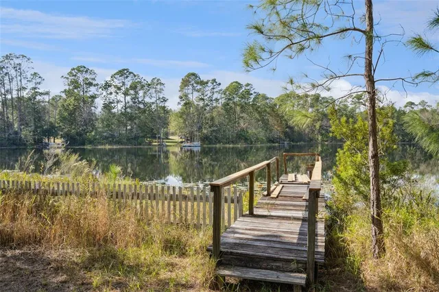 a view of a lake with a mountain in the background