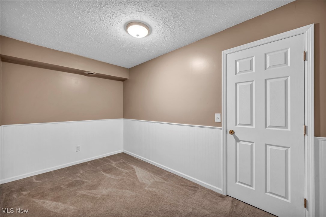 47655 Cooper Foster Park Road Amherst, OH 44001 - Photo 32 of 49 Spare room with a wainscoted wall, a textured ceiling, and carpet floors