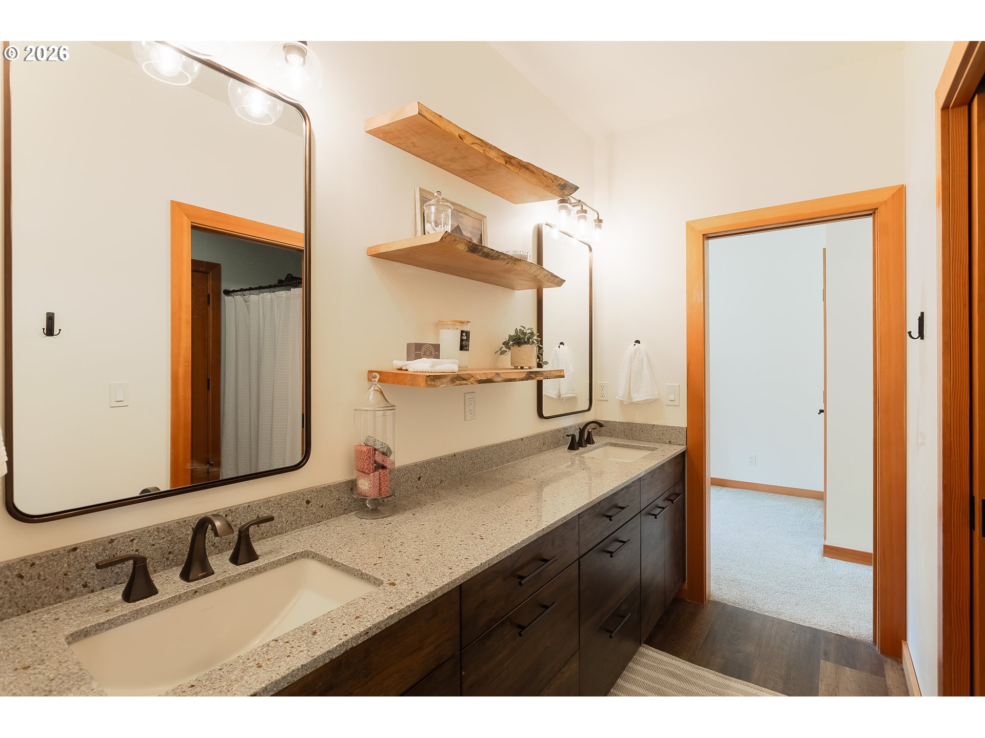 85535 Lancer Lane Eugene, OR 97405 - Photo 29 of 45 a bathroom with a granite countertop sink and a mirror