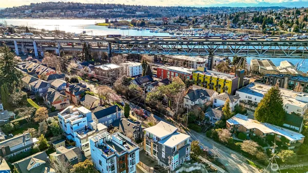 a view of a city and lake
