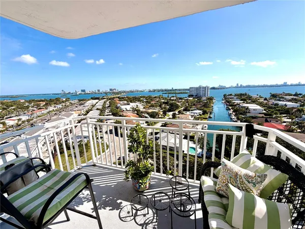 a view of a balcony with chairs