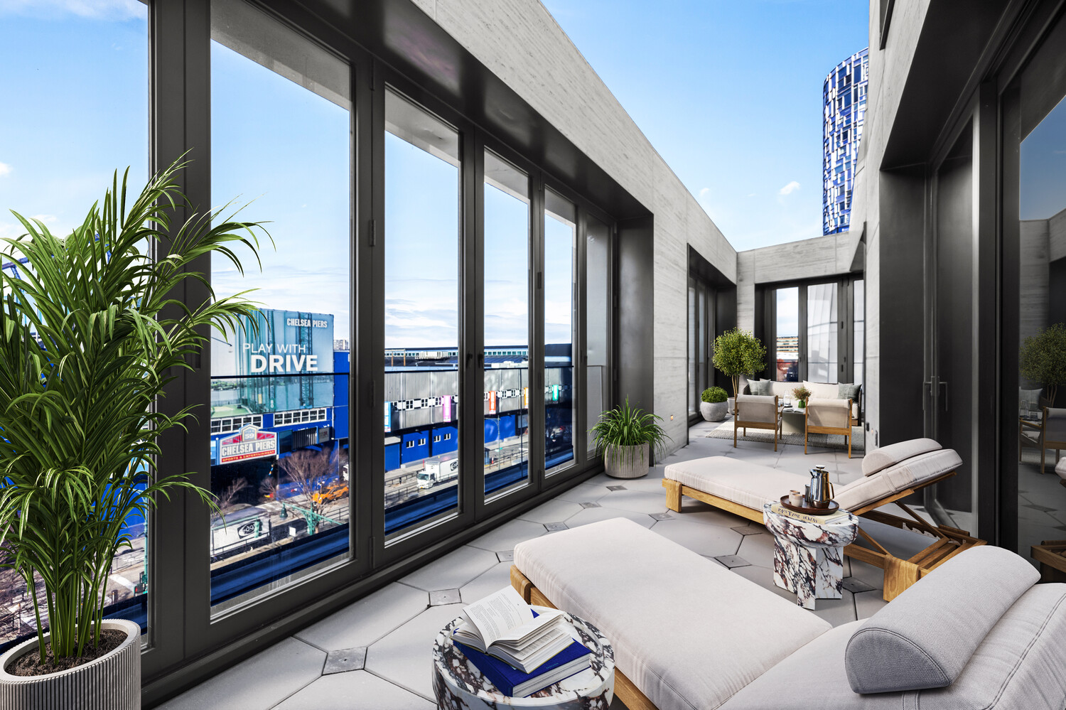 500 West 18th Street, Unit 5C Manhattan, NY 10011 - Photo 8 of 9 a living room with furniture and a floor to ceiling window