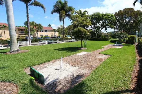 a view of a park with palm trees