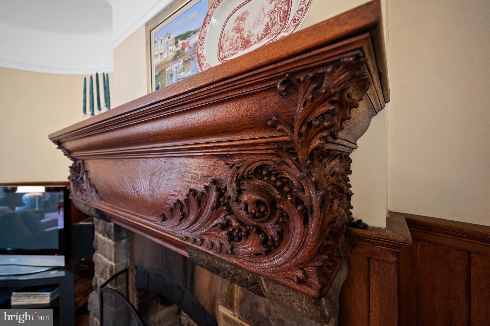 425 Chestnut Lane Wayne, PA 19087 - Photo 17 of 59 Hand-carved Living Room Mantle