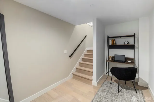 a view of entryway and workspace