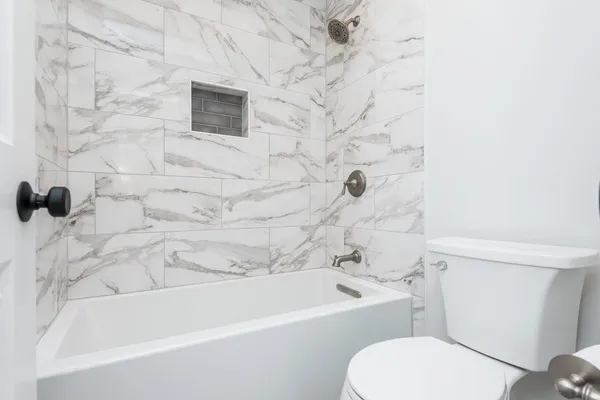 a bathroom with a toilet and a bathtub