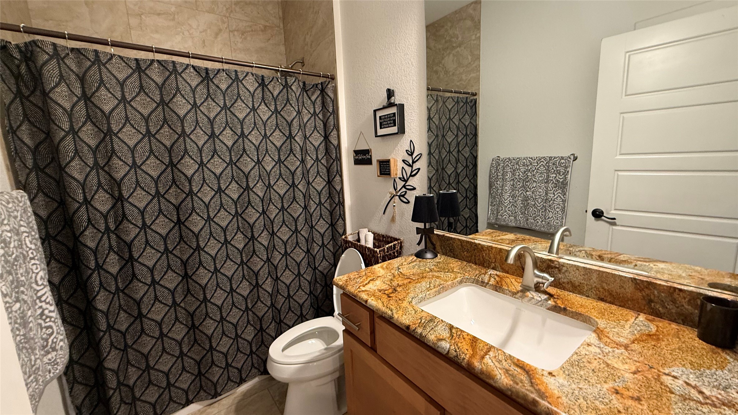 2415 Ridgeview Drive Kingsland, TX 78639 - Photo 9 of 10 Full bathroom with toilet, vanity, and a shower