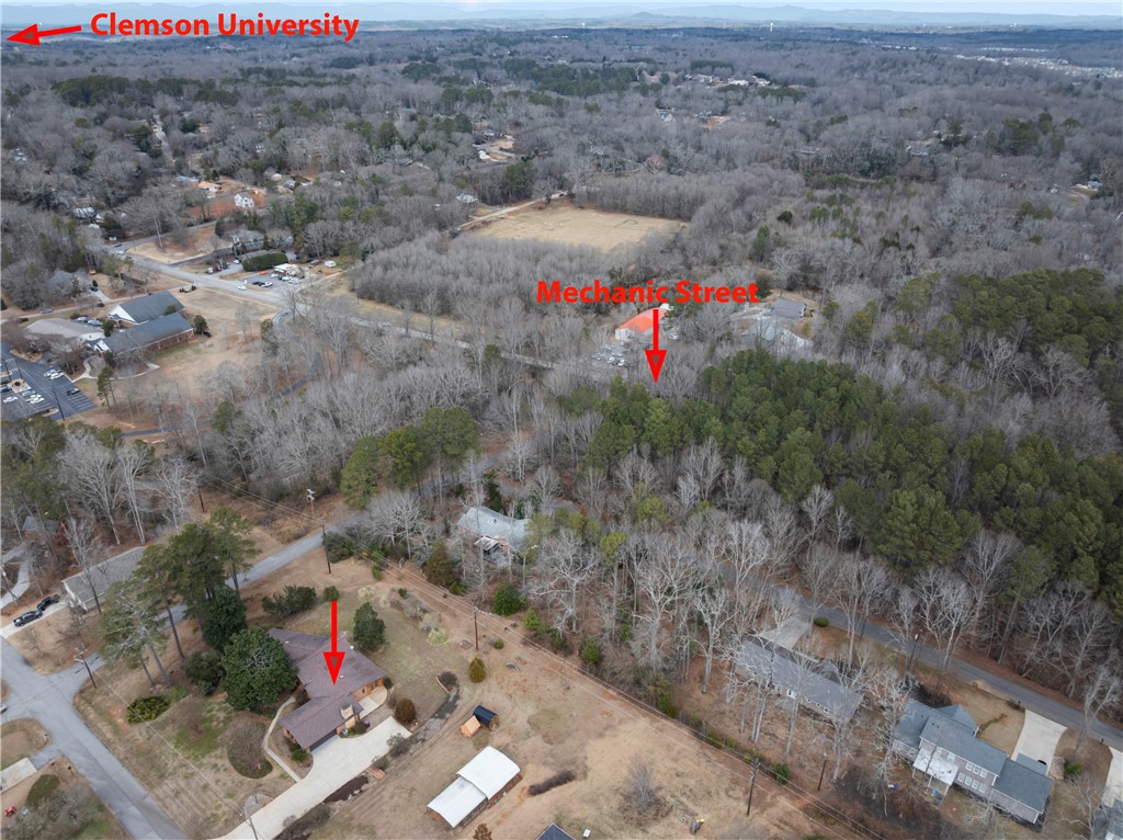 501 Westminster Drive Pendleton, SC 29670 - Photo 2 of 50 An aerial view captures the property, showing the proximity to the Clemson/Pendleton line just off of Mechanic Street / Pendleton Road