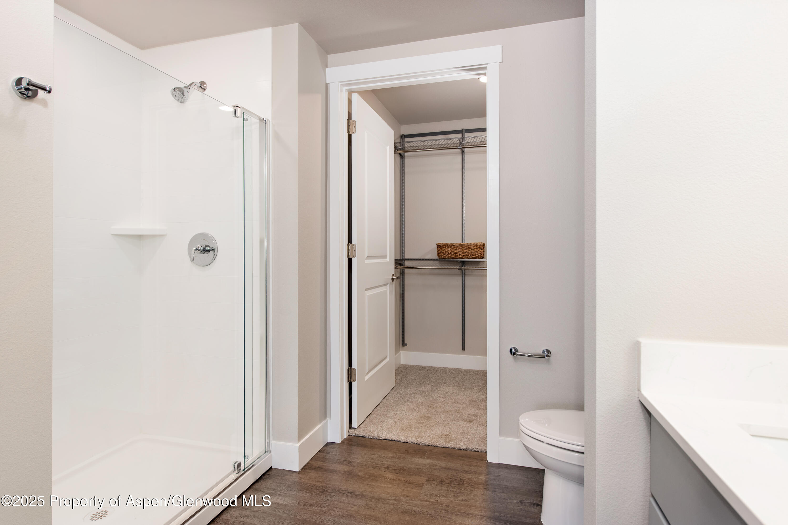 253 Wulfsohn Road, Unit 301 Glenwood Springs, CO 81601 - Photo 24 of 45 a bathroom with a granite countertop toilet a sink and shower
