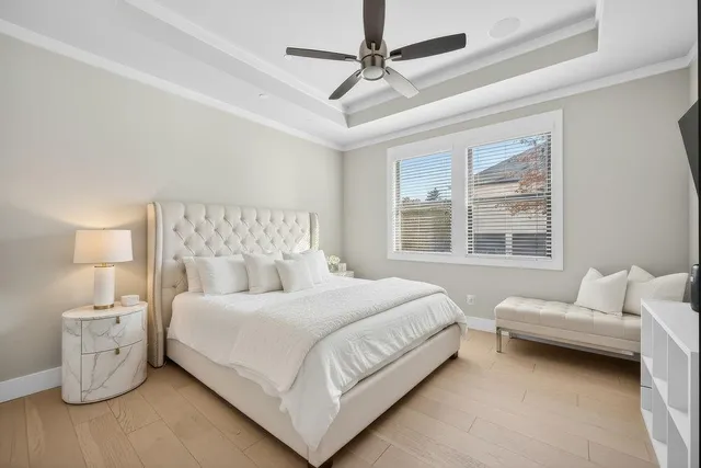 a bedroom with a bed and a couch