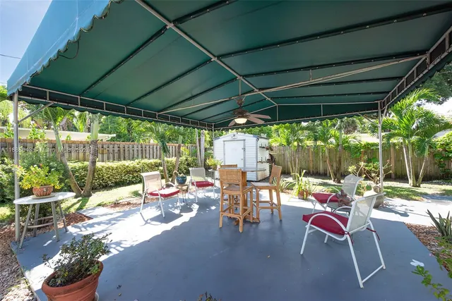 a backyard of a house with a garden and plants