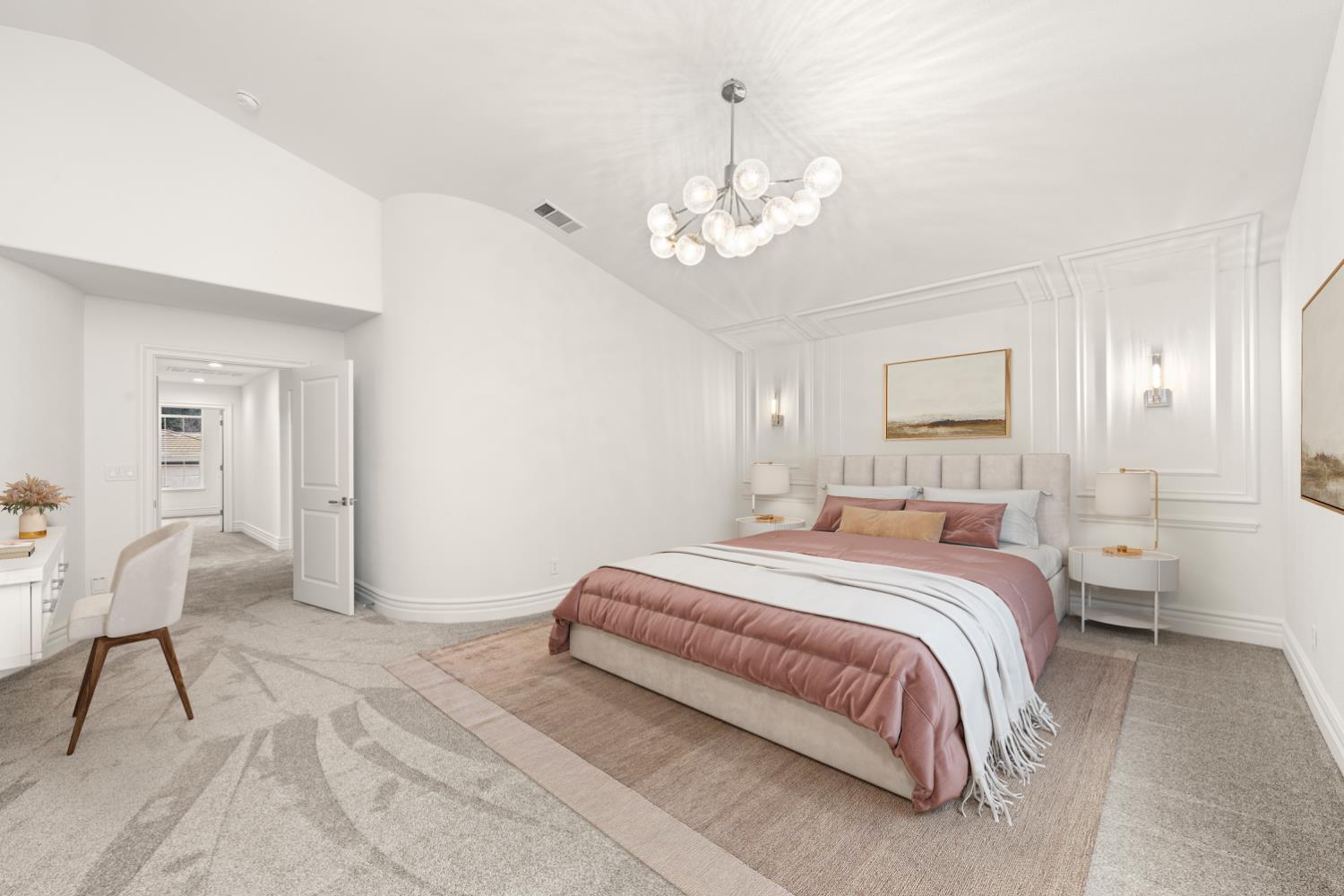 9337 Crocker Road Granite Bay, CA 95746 - Photo 36 of 56 a spacious bedroom with a bed and a chair