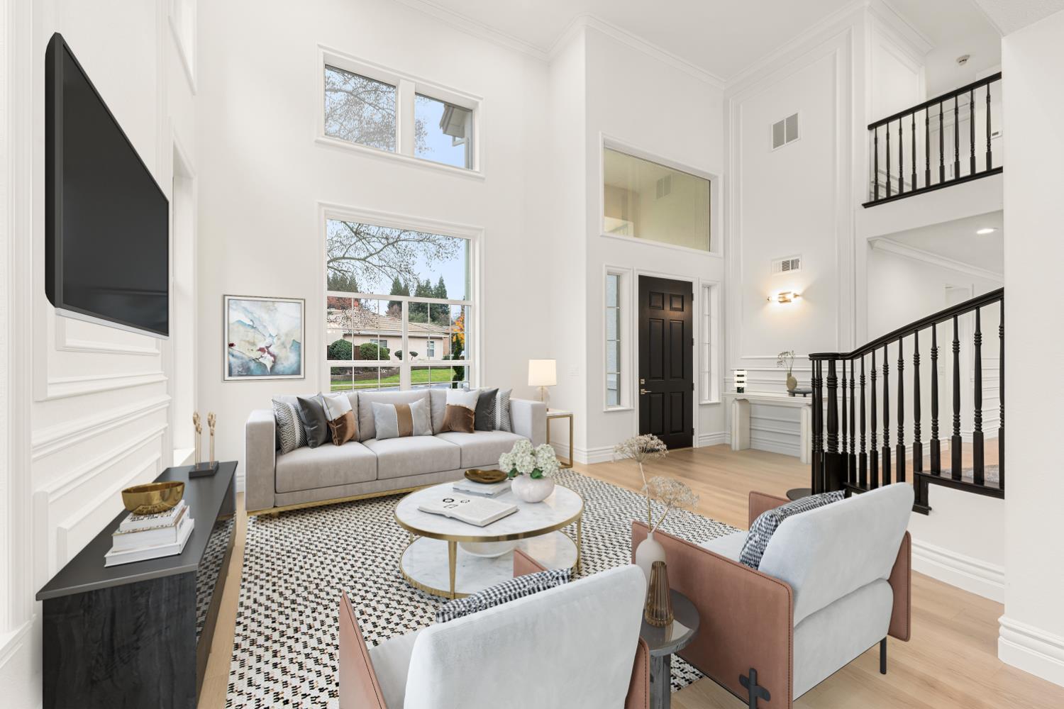 9337 Crocker Road Granite Bay, CA 95746 - Photo 8 of 56 a living room with furniture a flat screen tv and a fireplace