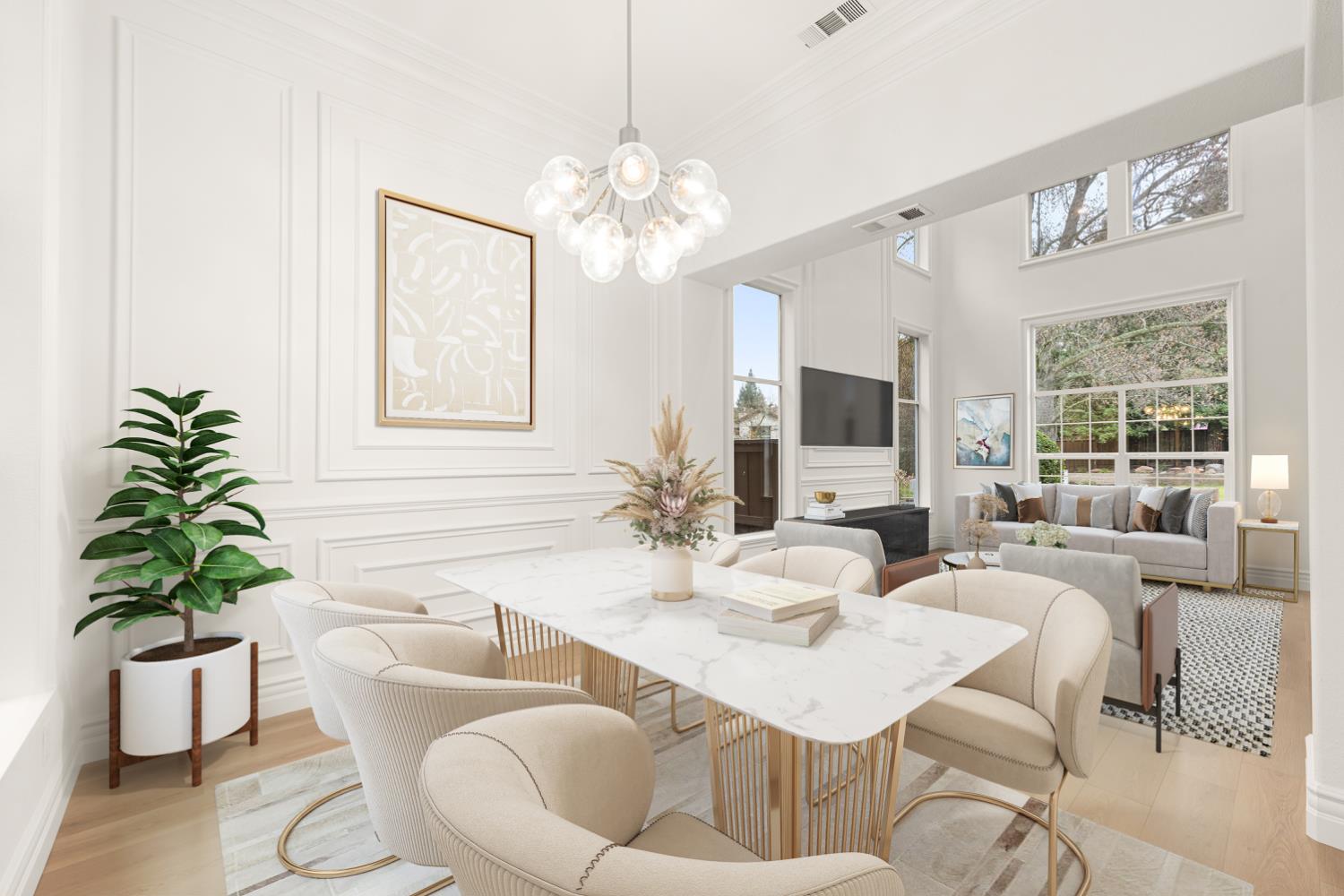 9337 Crocker Road Granite Bay, CA 95746 - Photo 9 of 56 a living room with furniture a chandelier and a potted plant