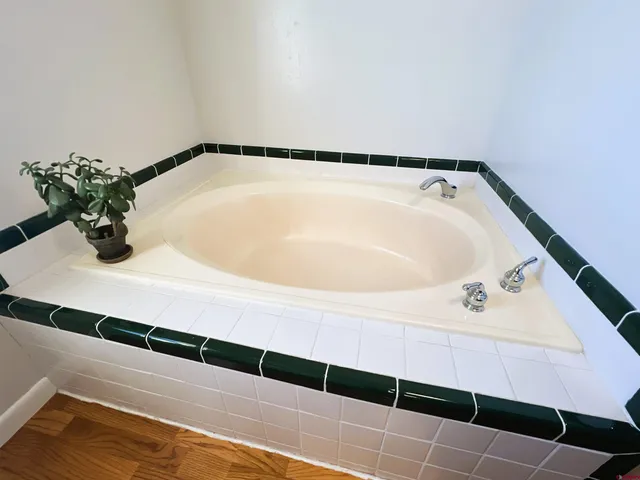 a bathroom with a bathtub