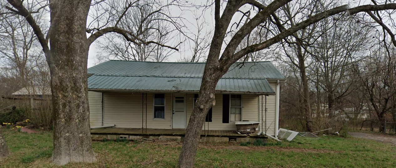 a view of house with backyard and trees
