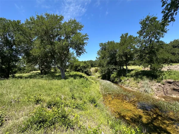 a view of a field with an ocean view