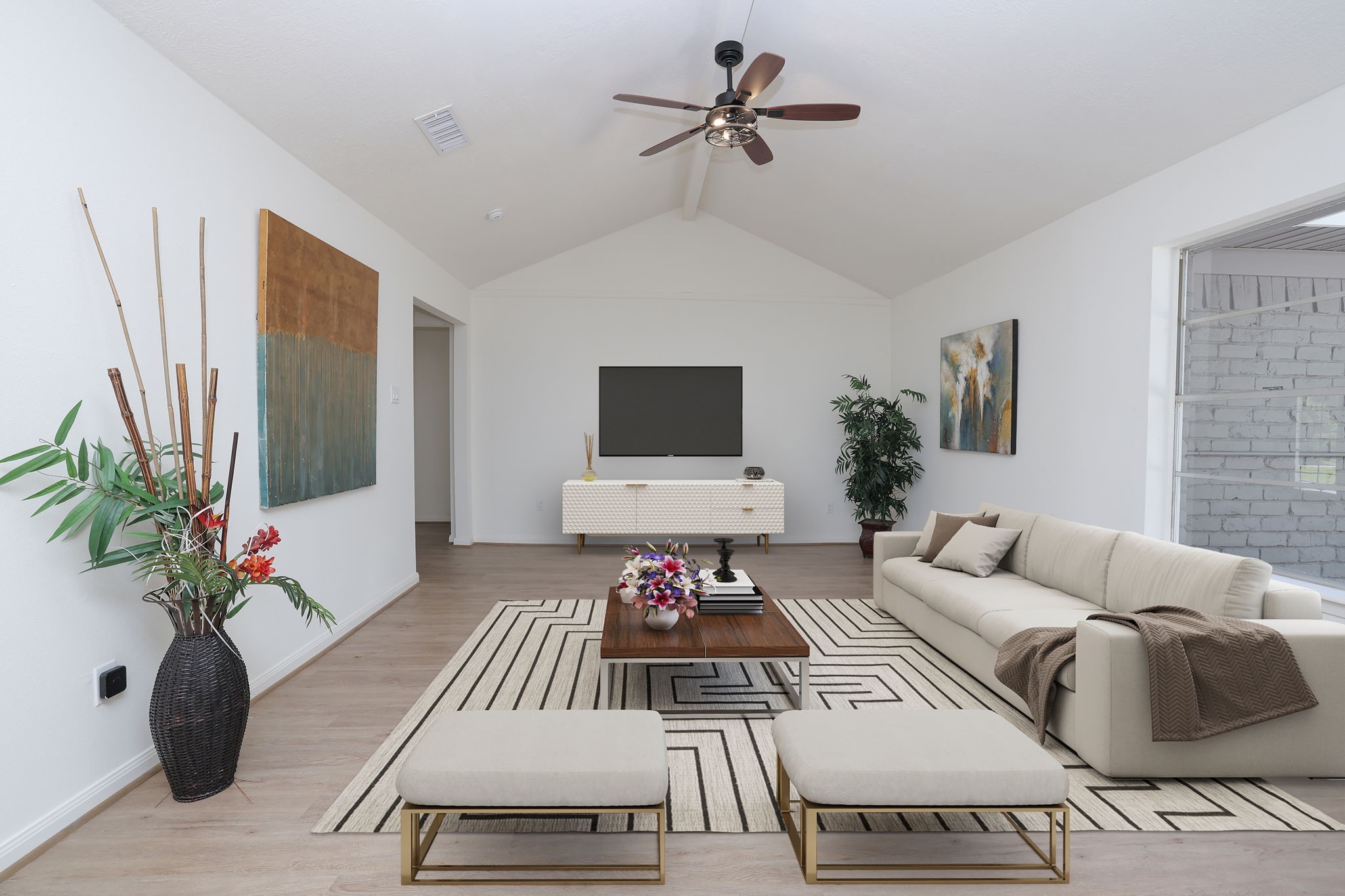 Digitally staged living room