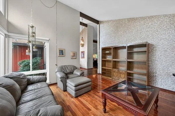 a living room with furniture