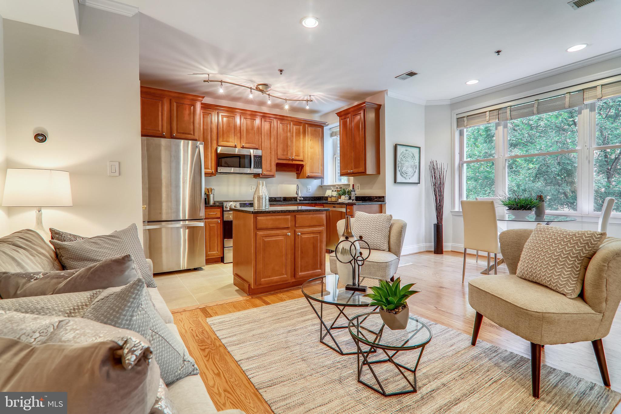 1438 Columbia Road Northwest, Unit 201 Washington, DC 20009 - Photo 5 of 27 Inviting and open living room/dining area/kitchen