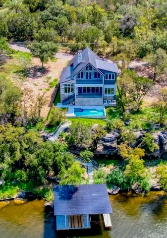 a view of a lake from a city