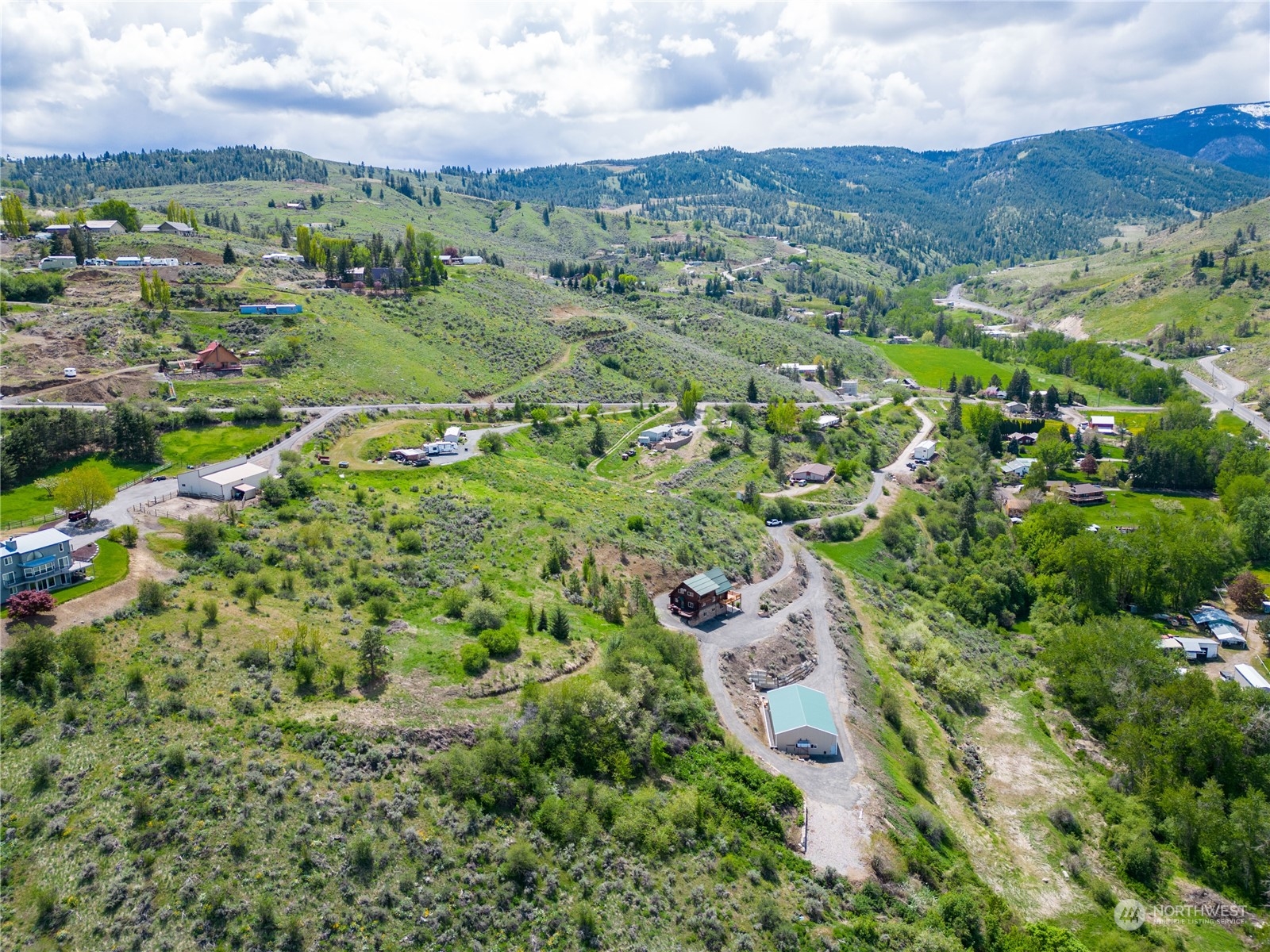1246 Cranmer Road Wenatchee, WA 98801 - Photo 13 of 39 an aerial view of green landscape with trees houses and mountain view