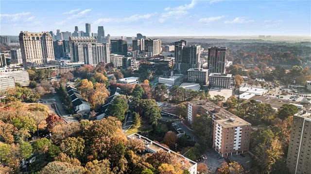 a view of a city with tall buildings