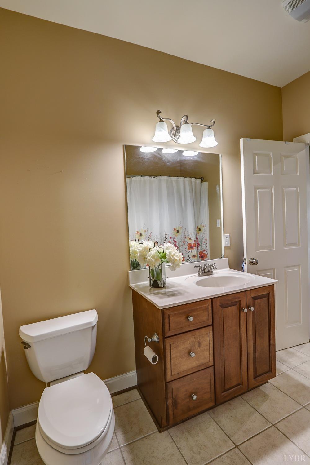 107 Emory Way Amherst, VA 24521 - Photo 53 of 84 a bathroom with a granite countertop toilet sink and mirror