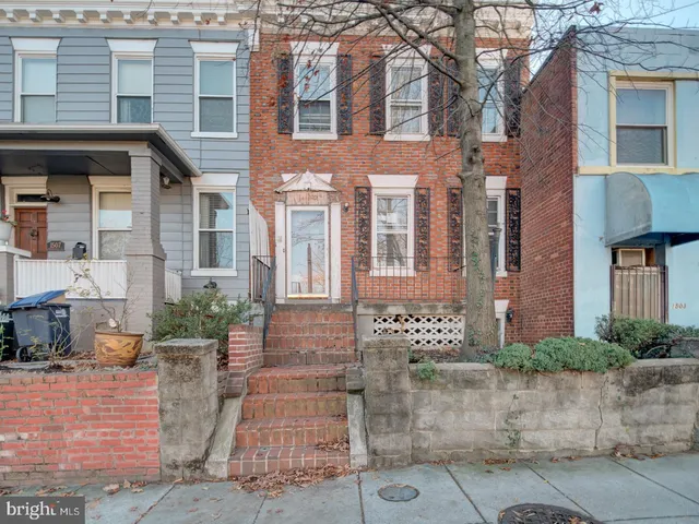 a front view of a brick building
