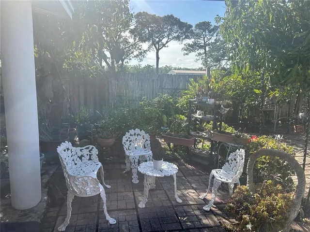 a view of a garden with a tree