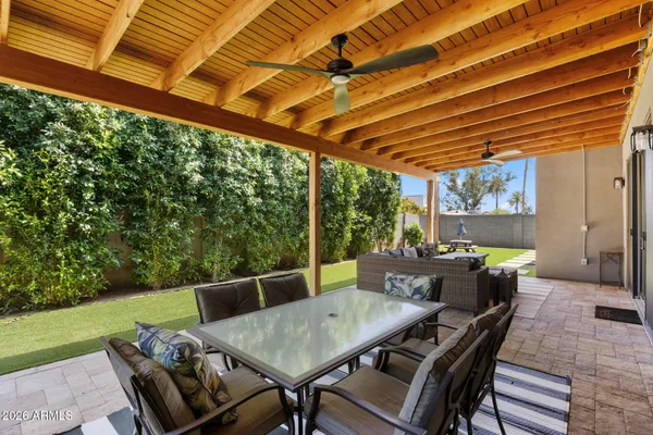 a view of an outdoor space with seating