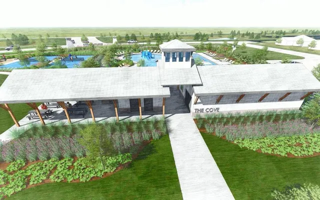 a view of a garden with a lake view